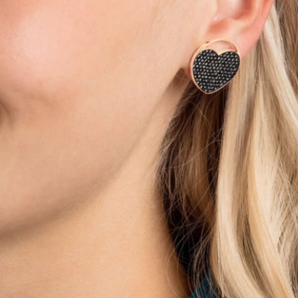 Ginger Swarovski Stud Pierced Earrings with Black Crystal and rose gold platin - Picture 5 of 6